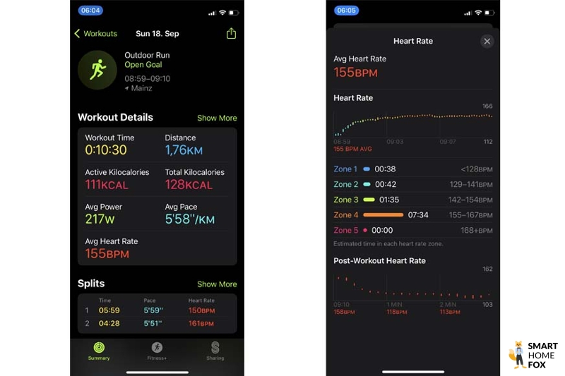 Man sieht die aufgezeichnete Herzfrequenz in der Trainings-App.